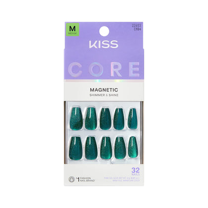KISS Press On Nails 'Shimmering' Green coffin shape front view