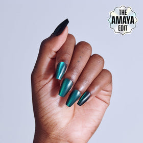 KISS Press On Nails 'Shimmering' Green packaging with included tools