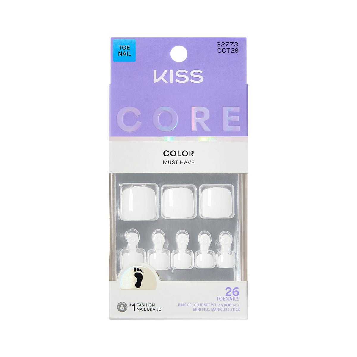 KISS Press On Toenails 'Toe-tally Yours' white short squoval front view