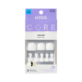 KISS Press On Toenails 'Toe-tally Yours' white short squoval front view