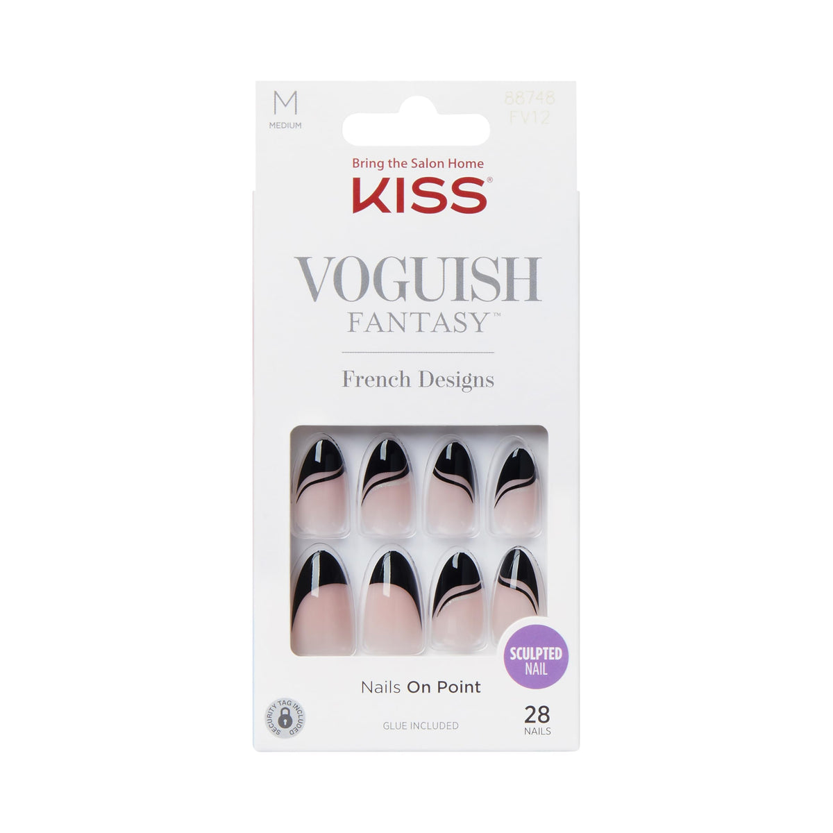 KISS Voguish Fantasy Press On Nails black almond shape front view