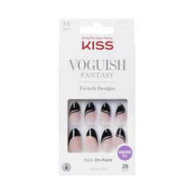KISS Voguish Fantasy Press On Nails black almond shape front view