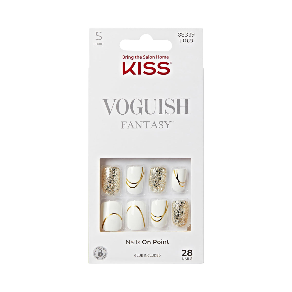 KISS Voguish Fantasy Press On Nails white short squoval front view