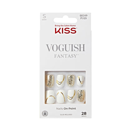 KISS Voguish Fantasy Press On Nails white short squoval front view