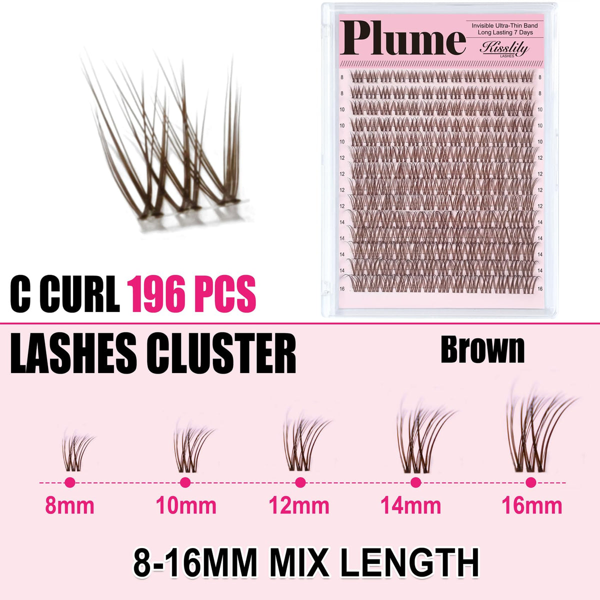 Kisslily lash clusters in various lengths laid out