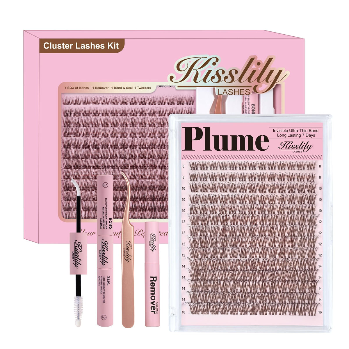 Kisslily Natural Lash Clusters Kit with invisible band and bond