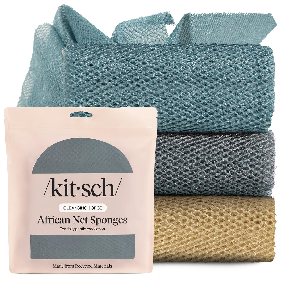 Kitsch African Net Sponge Aqua Grey front view