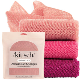 Kitsch African Net Sponge set in berry pink, three pieces