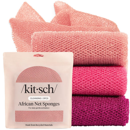 Kitsch African Net Sponge set in berry pink, three pieces