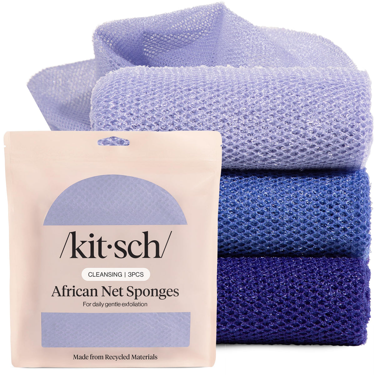 Kitsch African Net Sponge set in ocean blue, three pieces