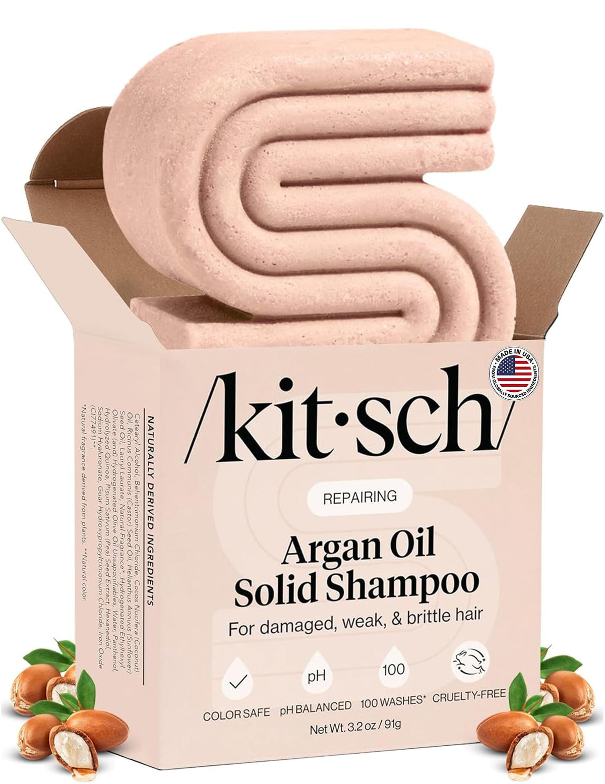 Kitsch Argan Oil Shampoo Bar front view with packaging