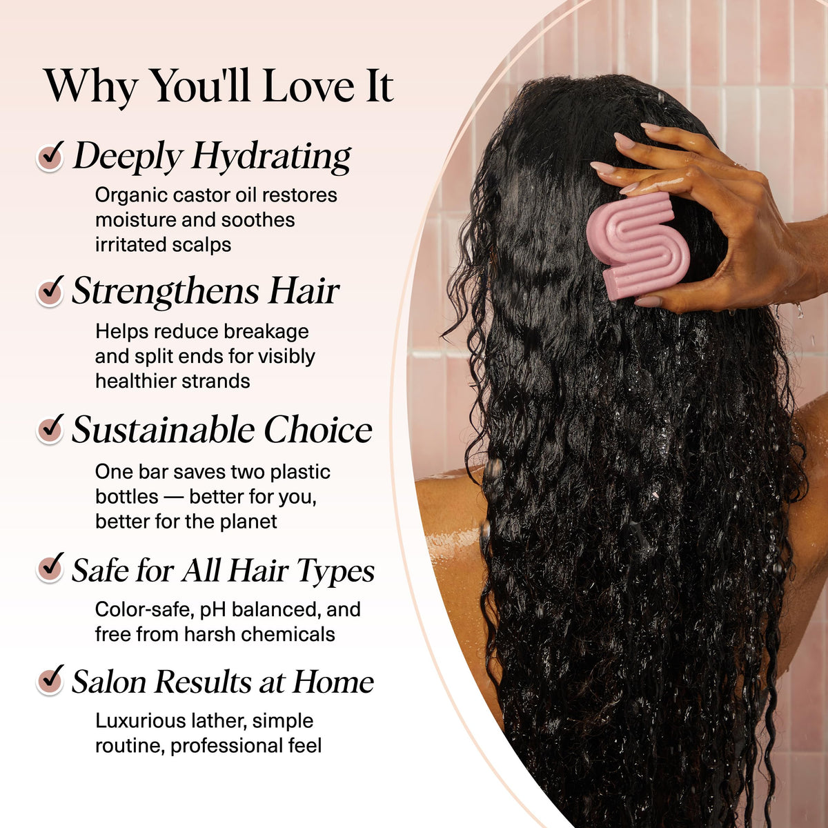 Kitsch Castor Oil Shampoo Bar in hand during use