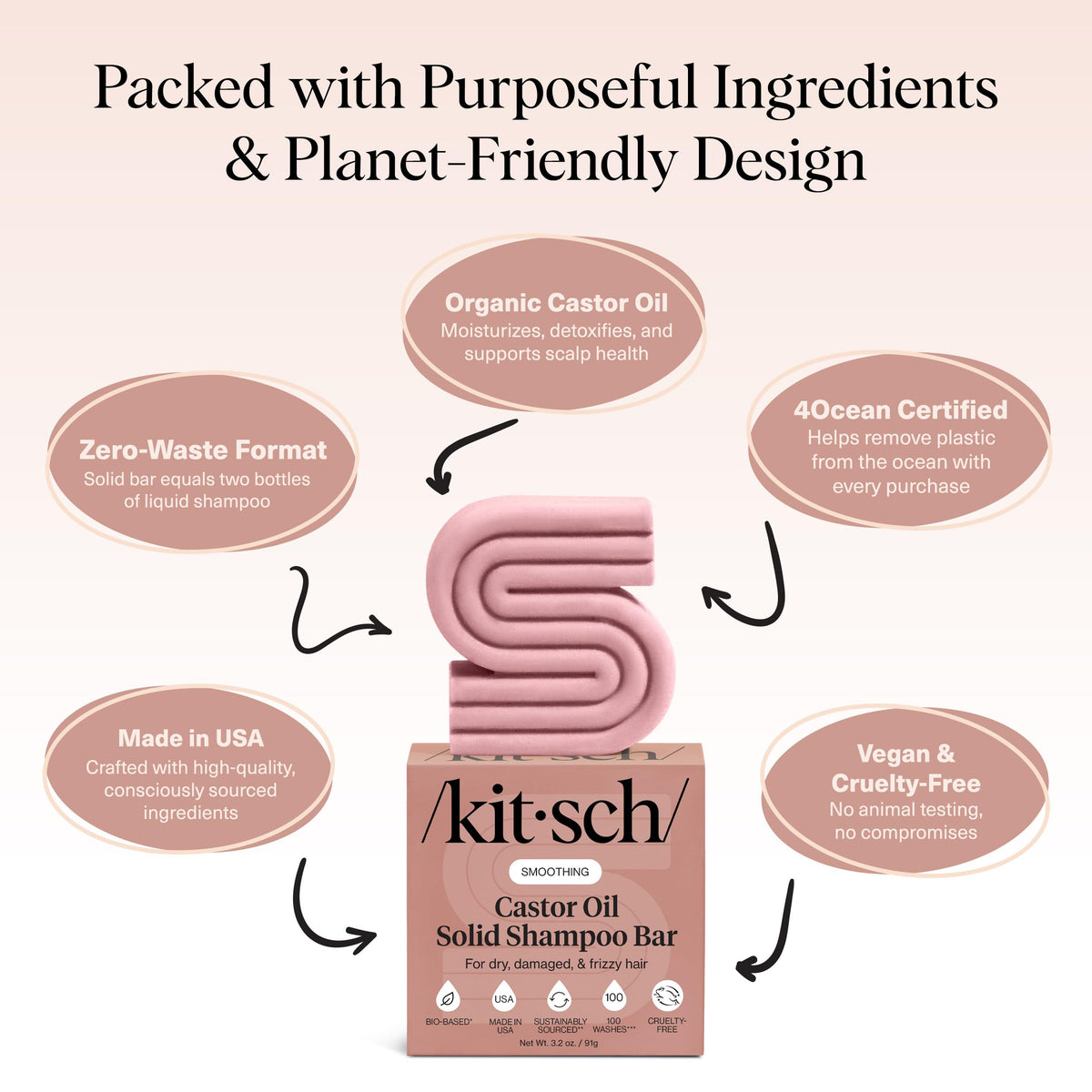 Kitsch Castor Oil Shampoo Bar on a bathroom counter
