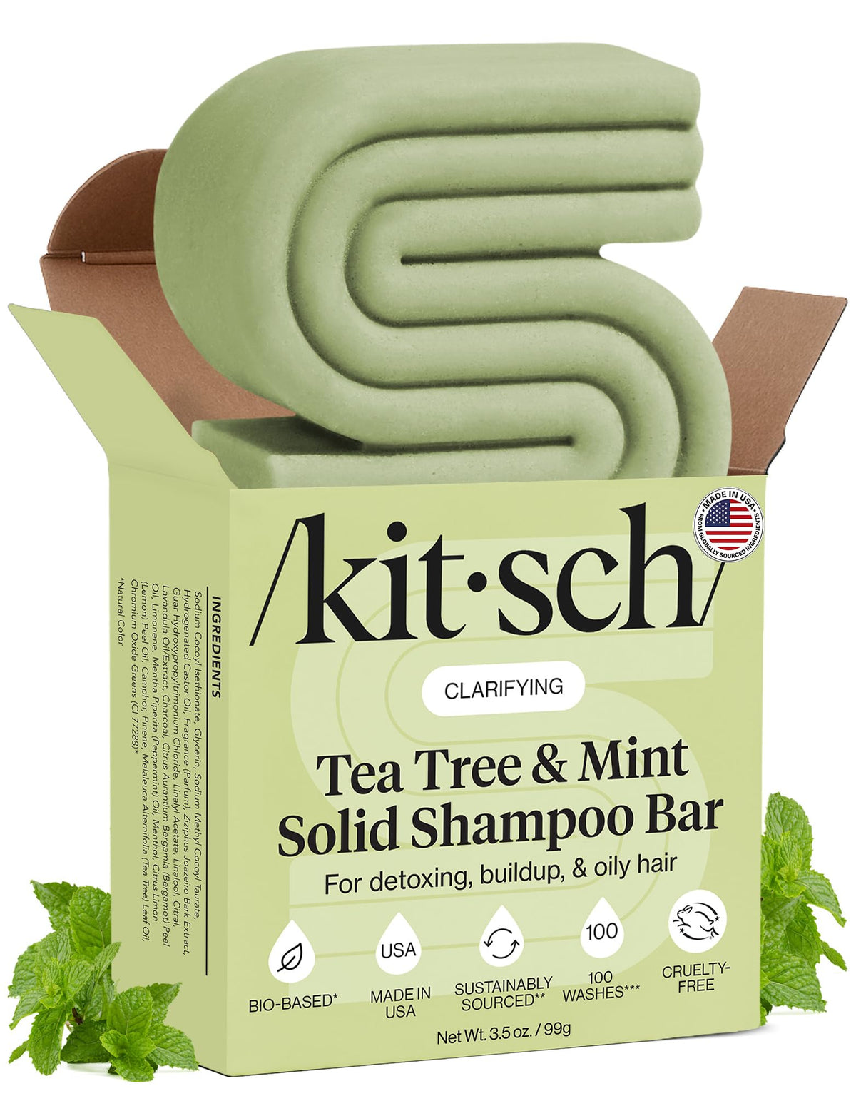 Kitsch Clarifying Tea Tree & Mint Shampoo Bar front view