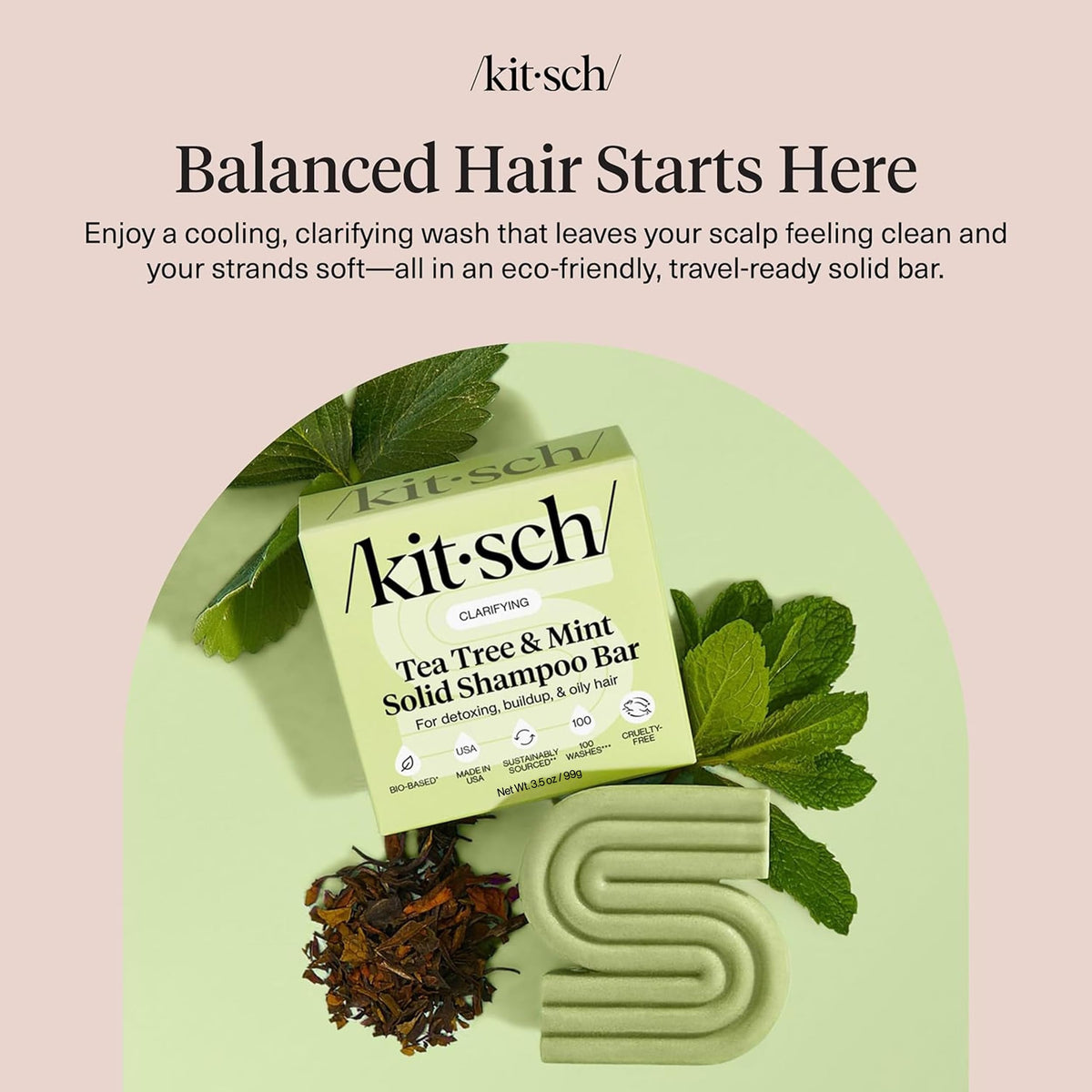 Kitsch Clarifying Tea Tree & Mint Shampoo Bar in use