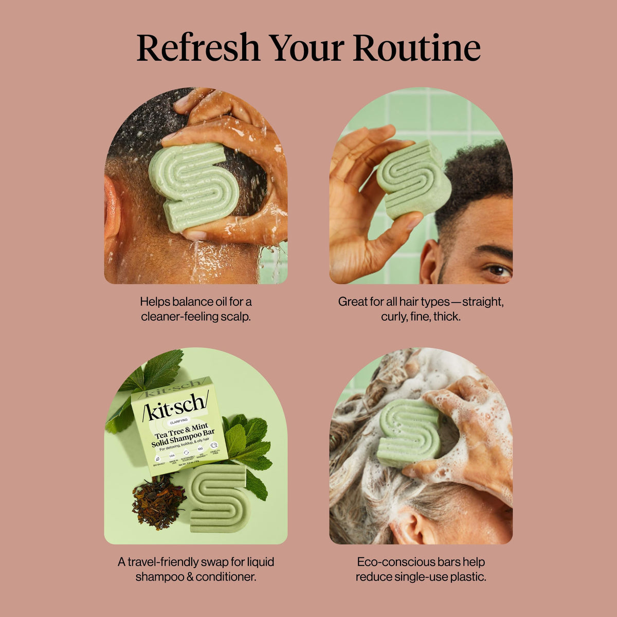Kitsch Clarifying Tea Tree & Mint Shampoo Bar lifestyle shot