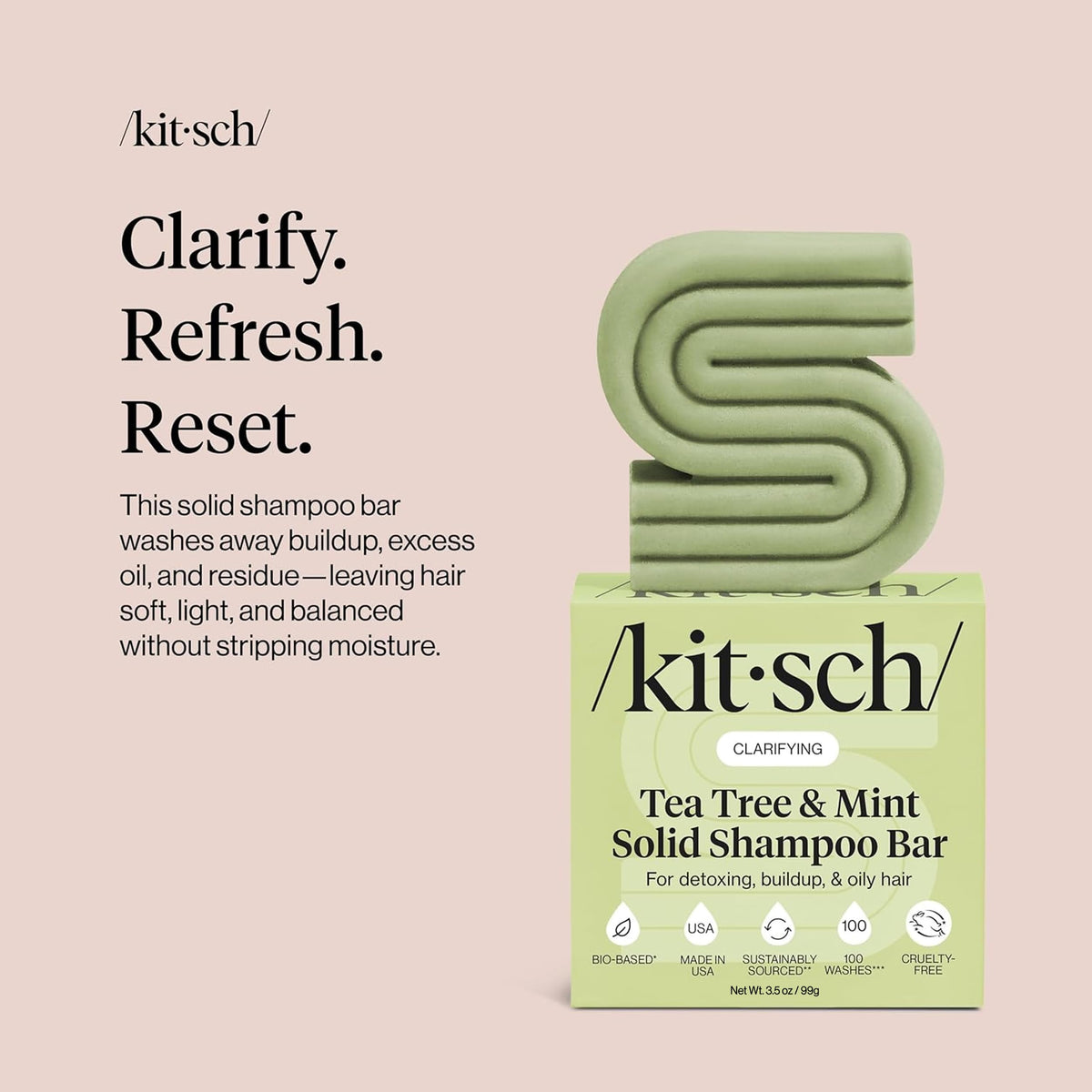 Kitsch Clarifying Tea Tree & Mint Shampoo Bar with mint leaves