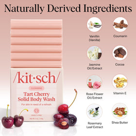 Kitsch Cleansing Tart Cherry Body Wash Bar Soap on a bathroom counter