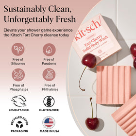 Kitsch Cleansing Tart Cherry Body Wash Bar Soap with Kitsch Beauty Bar Bag