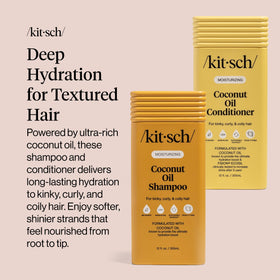 Kitsch Coconut Oil Shampoo and Conditioner Set on bathroom shelf