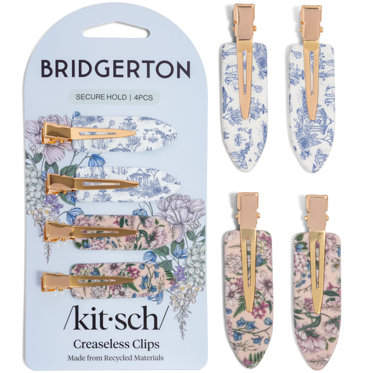 Kitsch Creaseless Hair Clips 4pcs in Toile in Bloom pattern front view