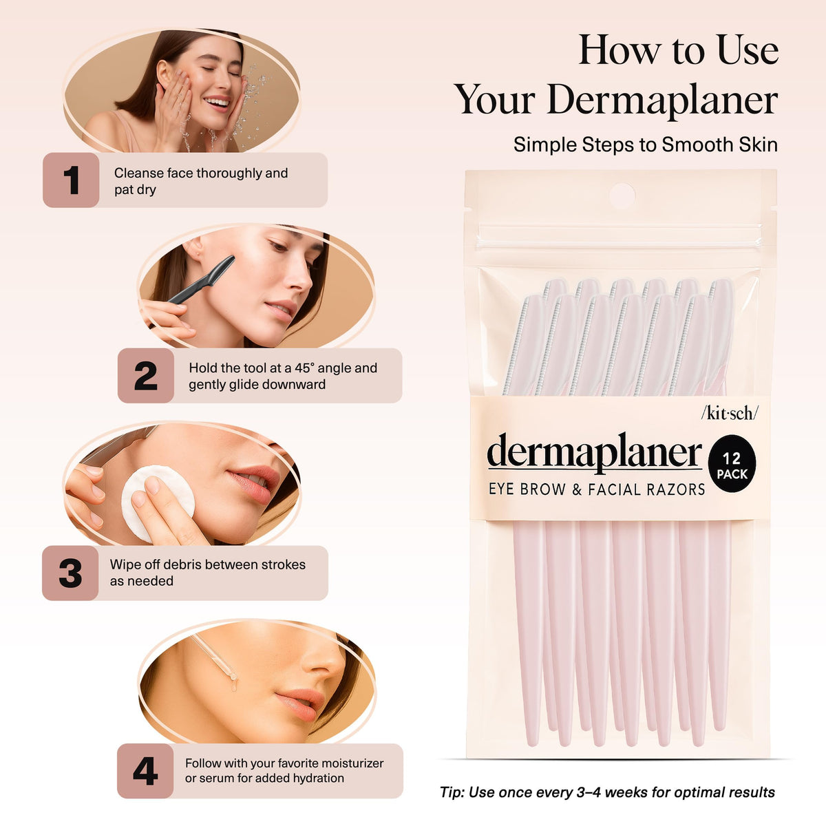 Kitsch Dermaplane Razor for Women, demonstrating eyebrow trimming