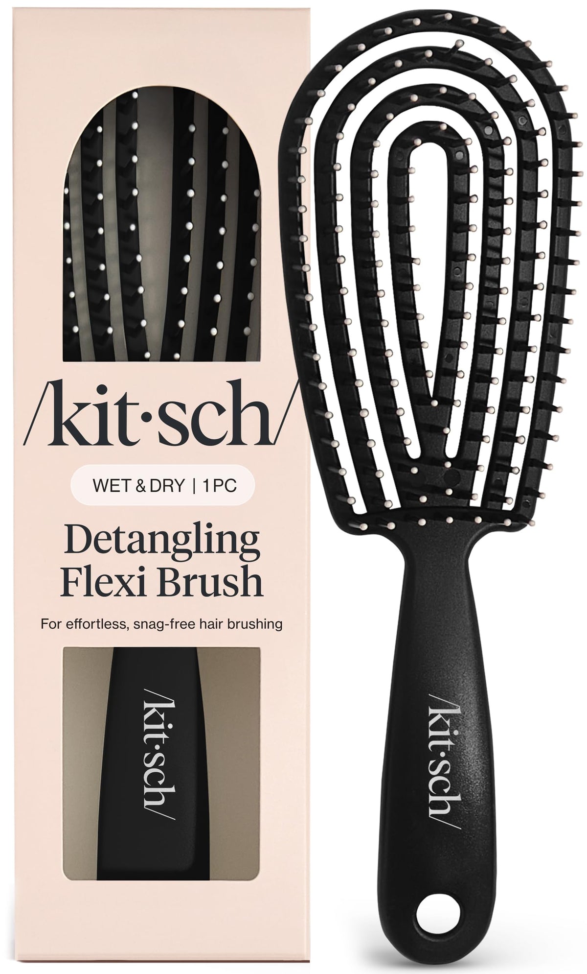 Kitsch Flexi Flow Detangler Brush front view in black