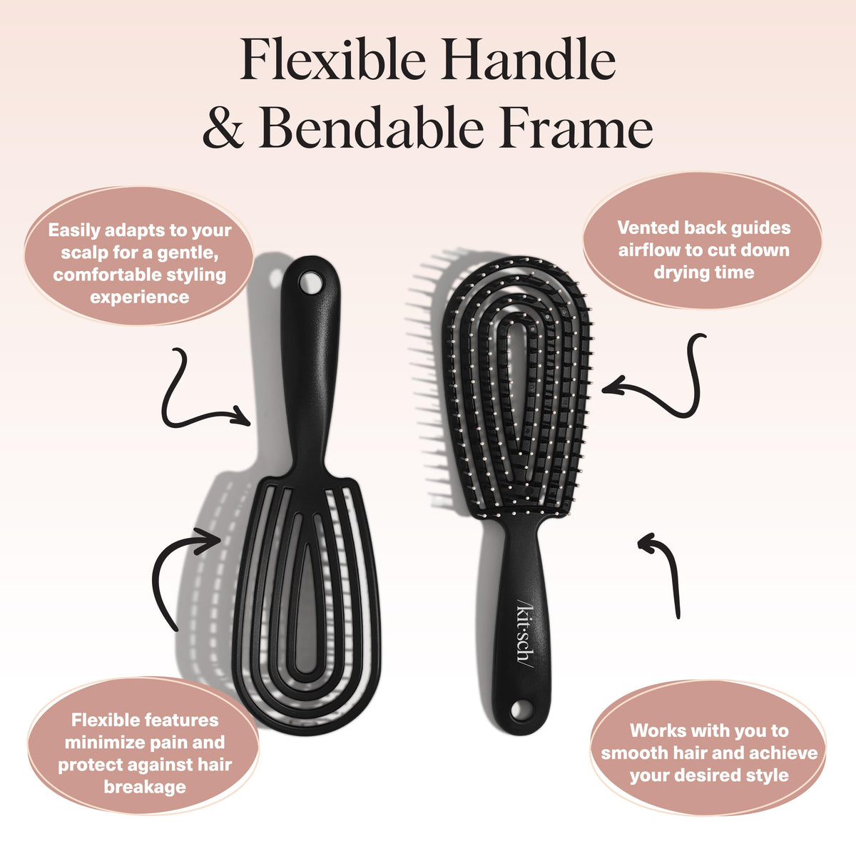 Kitsch Flexi Flow Detangler Brush in use on curly hair