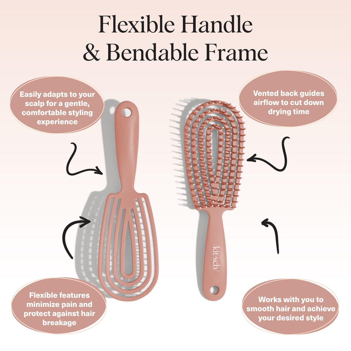Kitsch Flexi Flow Detangler Brush in use on curly hair