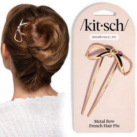 Kitsch French Hair Pin gold bow design front view