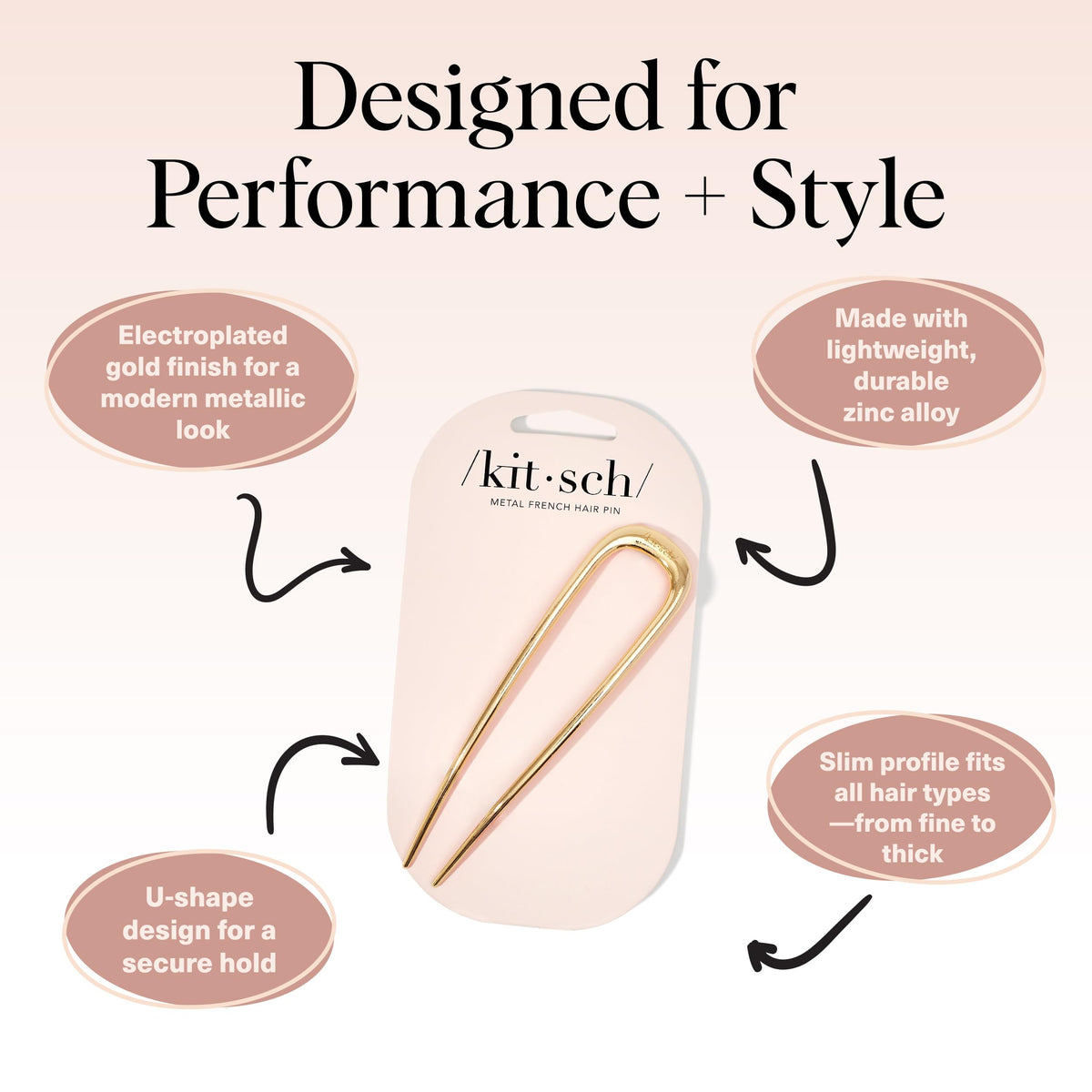 Kitsch French Hair Pin gold in a hairstyle