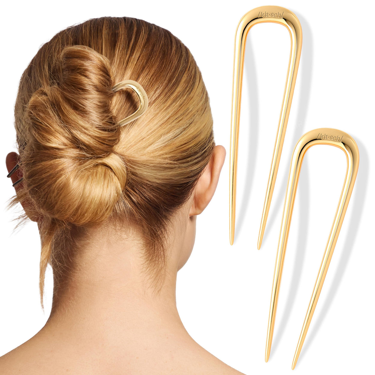 Kitsch French Hair Pins gold set front view