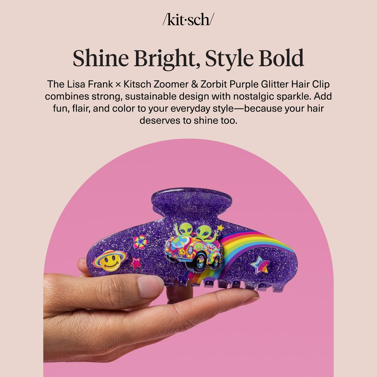 Kitsch Glitter Hair Clip on a beach setting with summer accessories