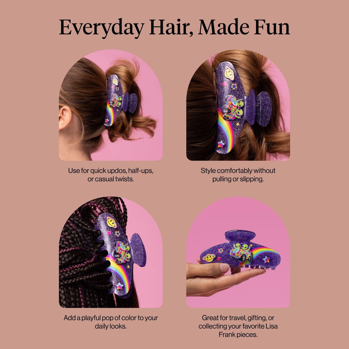 Kitsch Glitter Hair Clip styled in a half-updo hairstyle