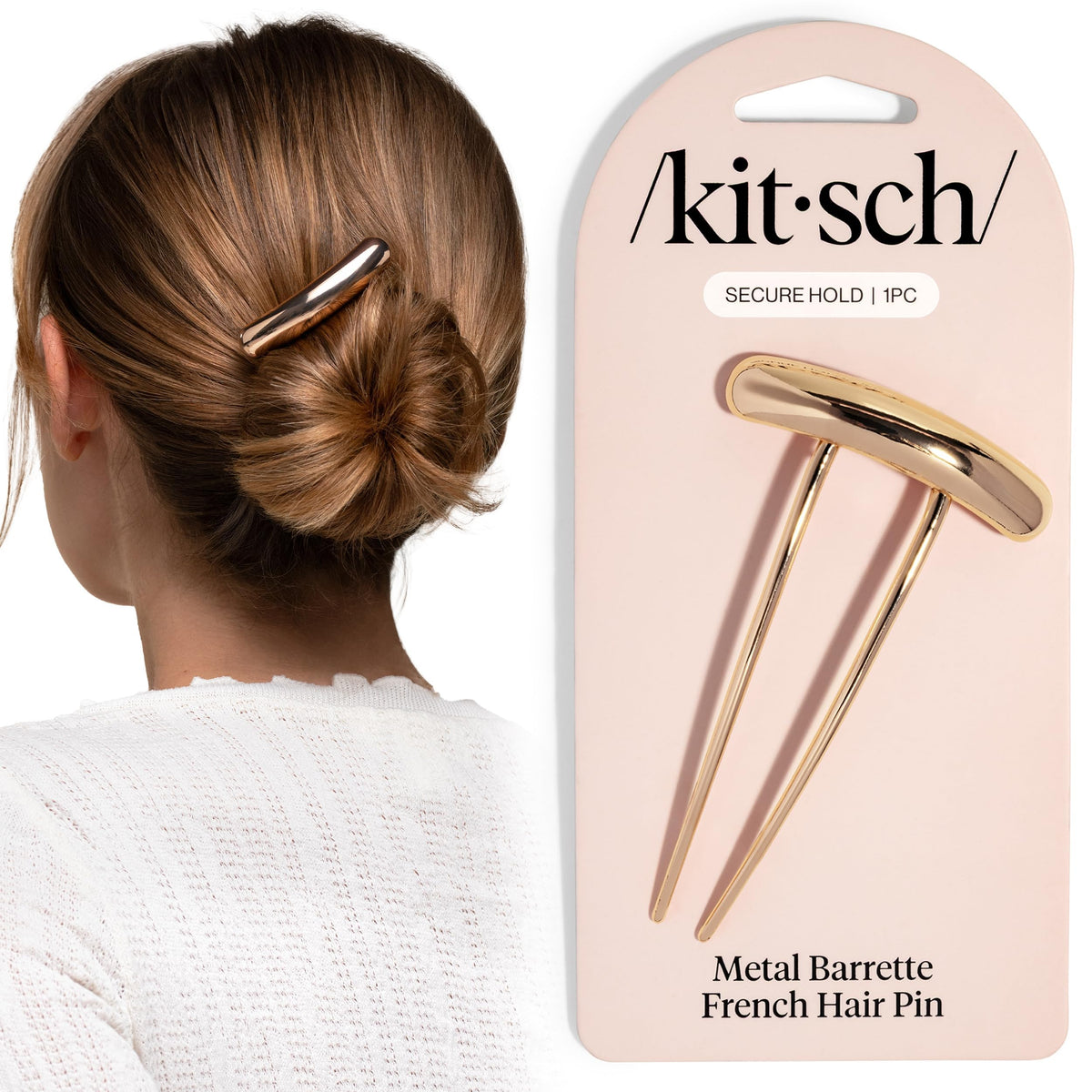 Kitsch Gold French Hair Pin front view with polished finish