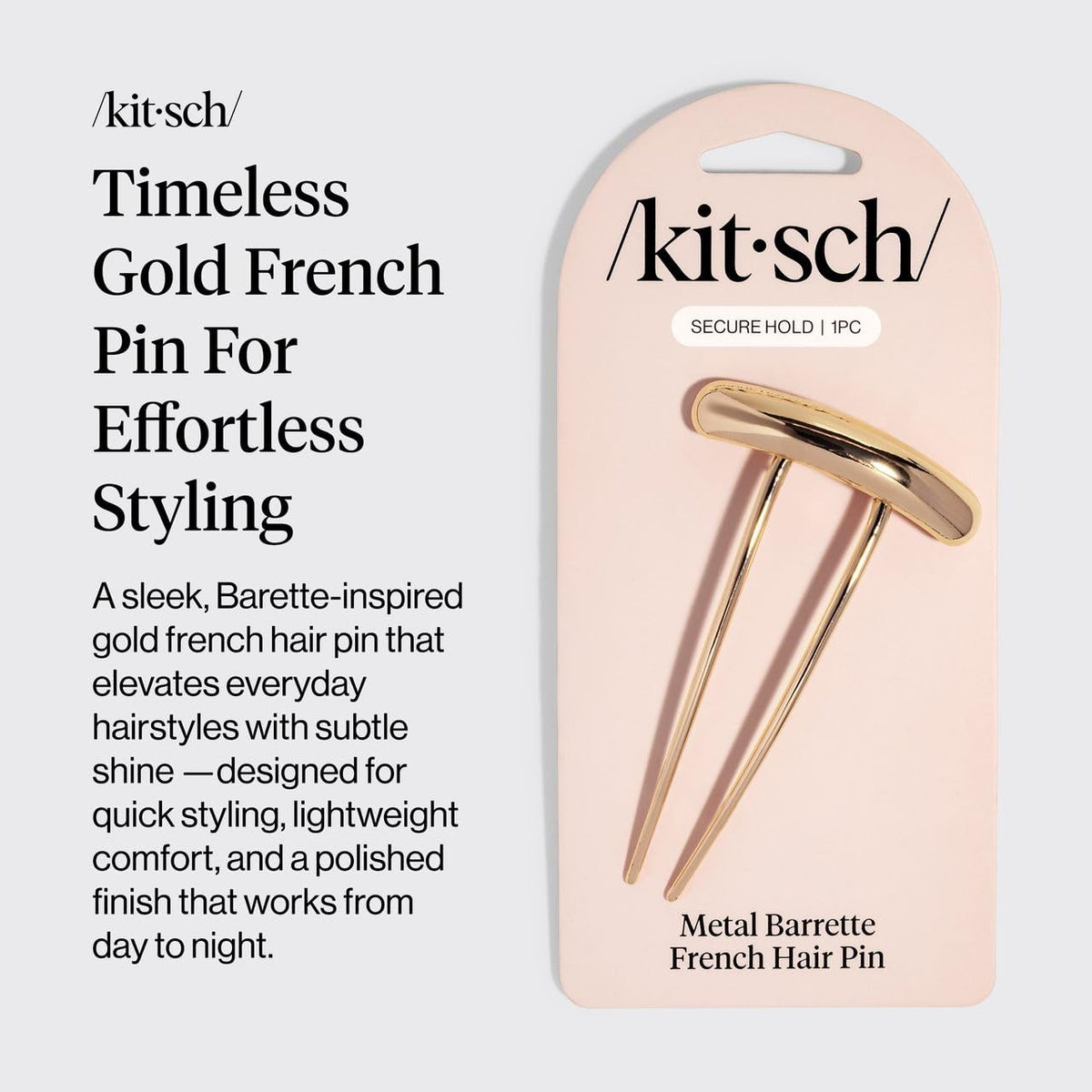 Kitsch Gold French Hair Pin styled in a bun