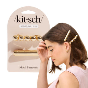 Kitsch Gold Hair Barrettes front view with cloud and bubble design