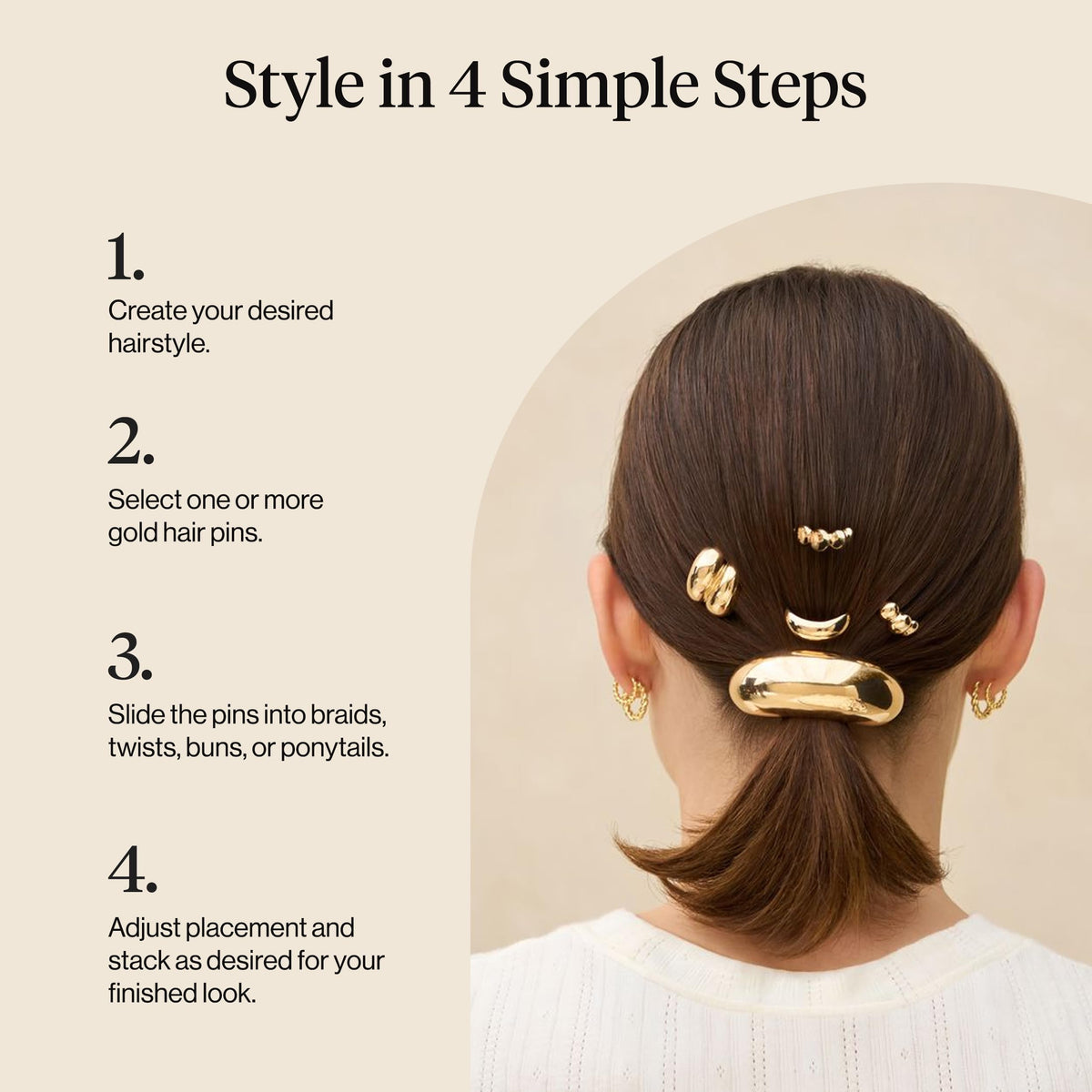 Kitsch Gold Hair Pins layered with other accessories