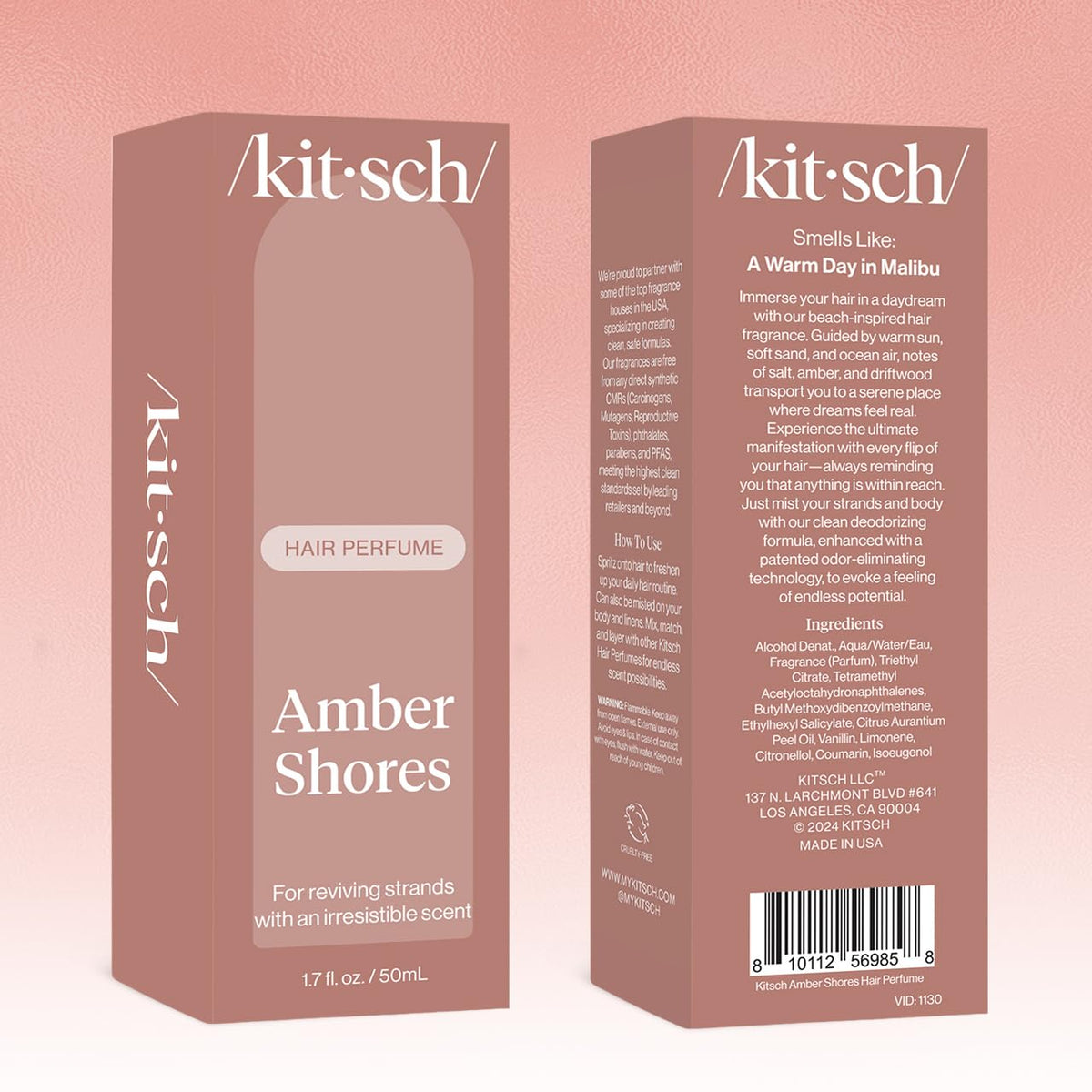 Kitsch Hair Perfume Amber Shores 50mL on a satin pillowcase