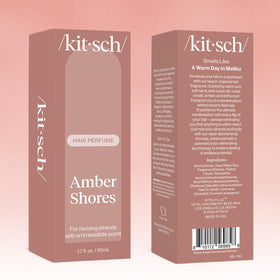 Kitsch Hair Perfume Amber Shores 50mL on a satin pillowcase