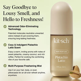 Kitsch Hair Perfume Pistachio Latte bottle with ingredients