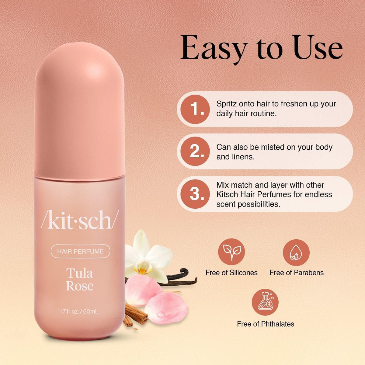 Kitsch Hair Perfume Tula Rose 50mL spray nozzle close-up