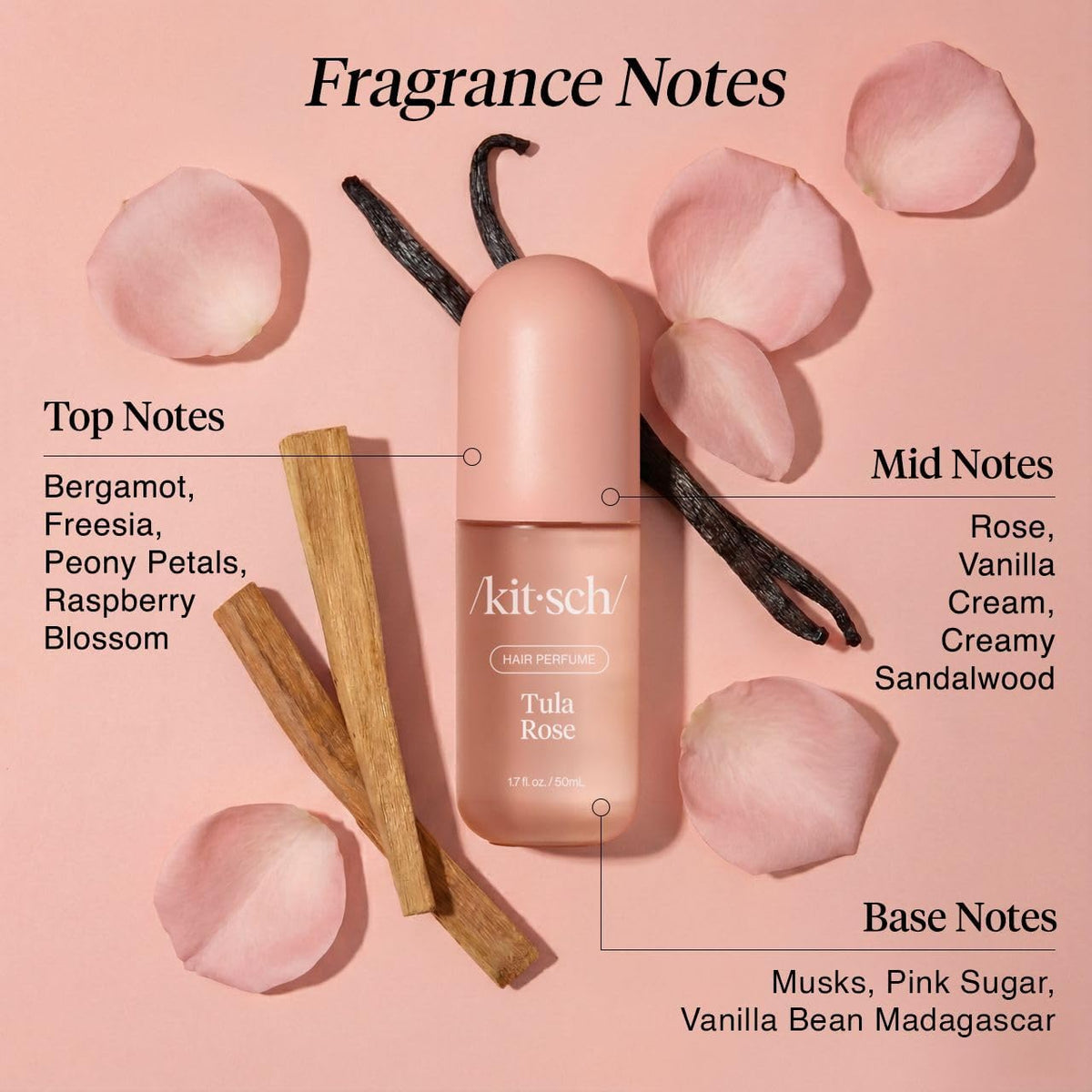 Kitsch Hair Perfume Tula Rose 50mL with flowers