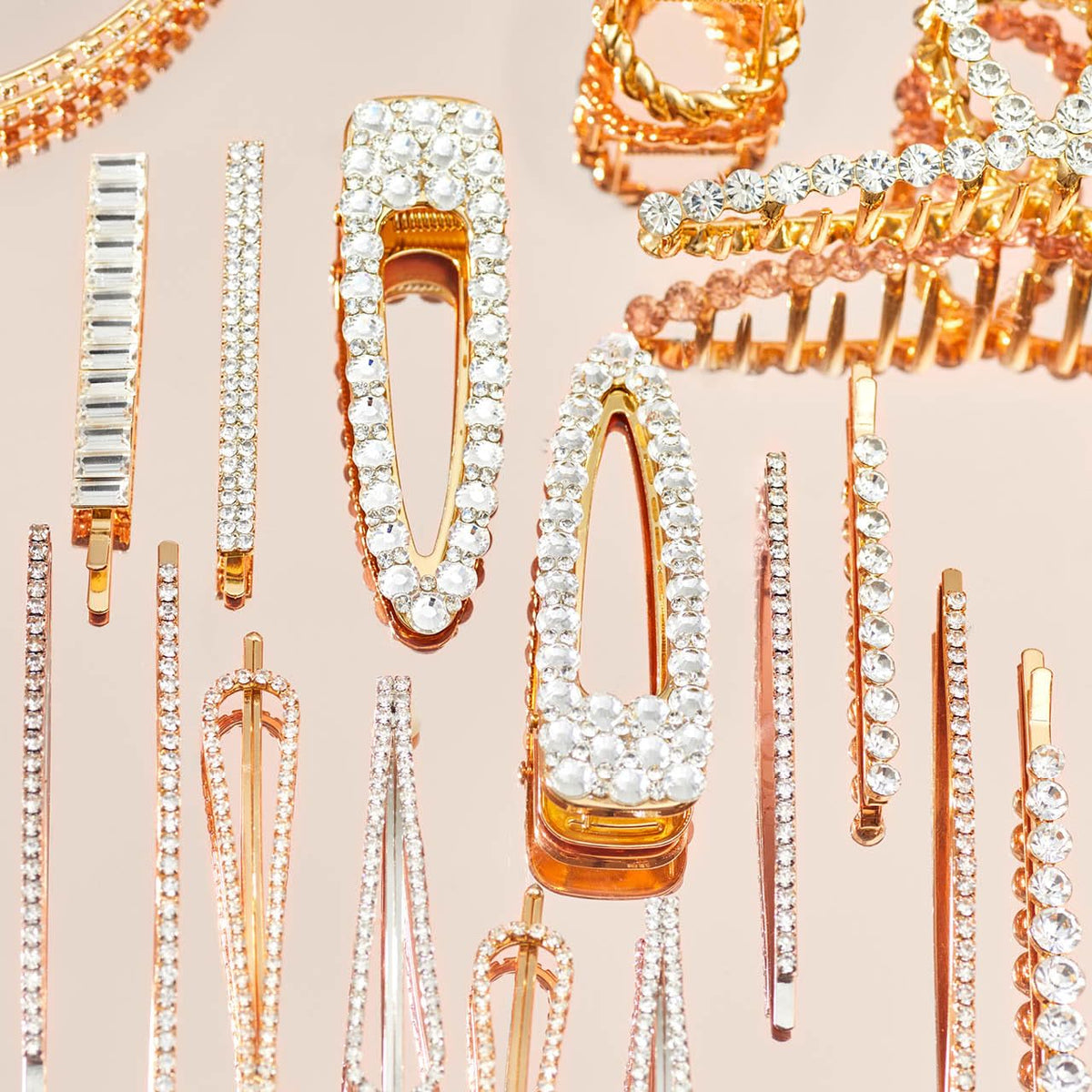 Kitsch hair pins with a sparkling finish on a vanity