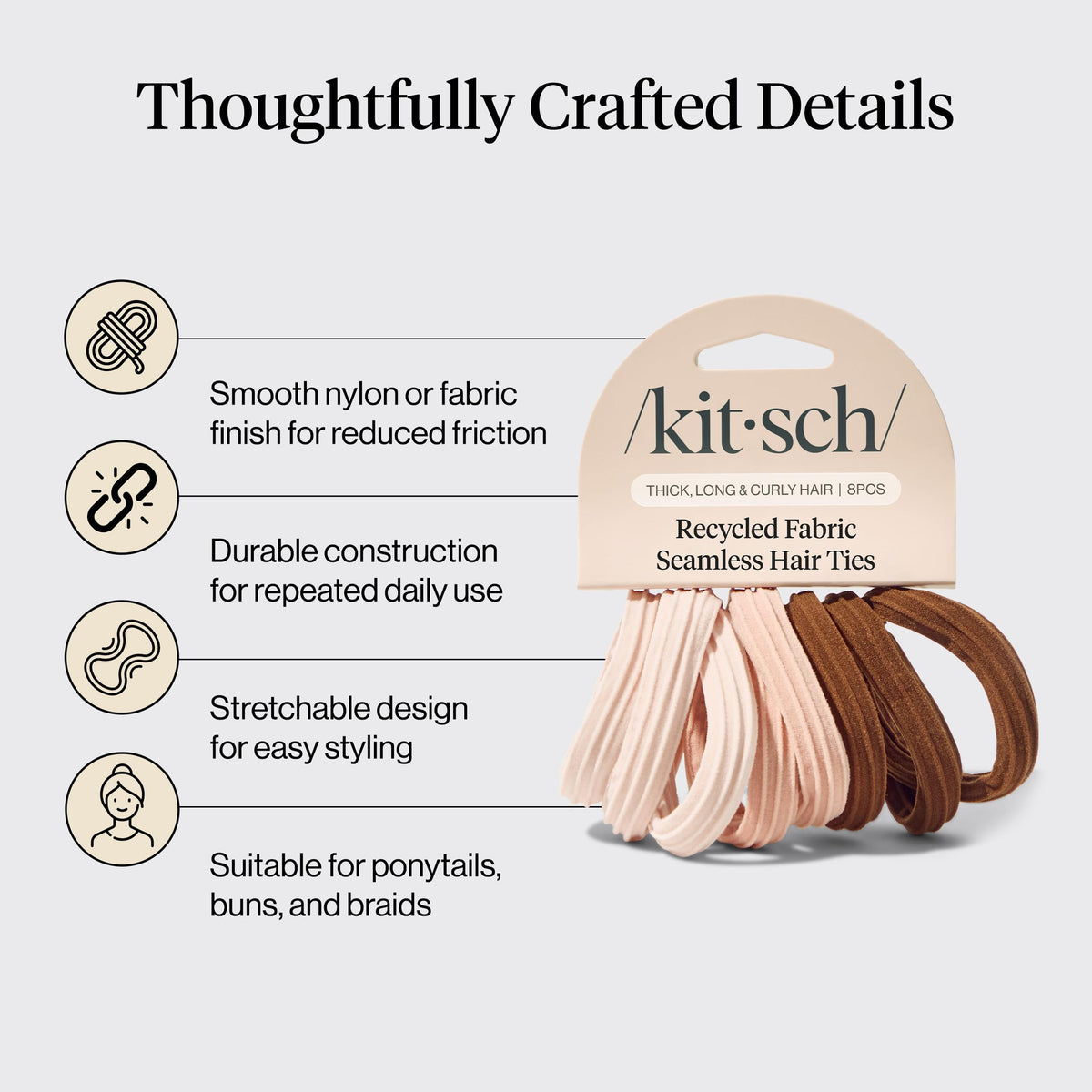 Kitsch Hair Ties in use for a ponytail hairstyle