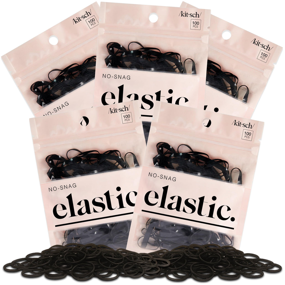 Kitsch Hair Ties No Damage 500pcs Black front view