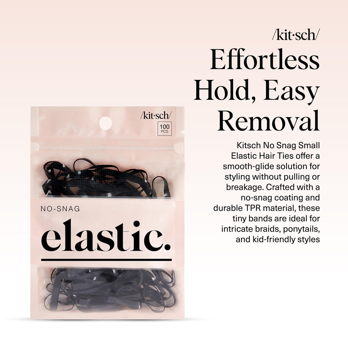 Kitsch Hair Ties No Damage 500pcs Black packaging
