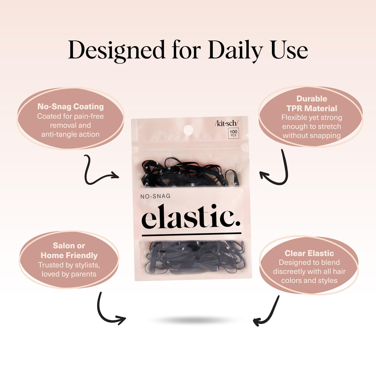Kitsch Hair Ties No Damage in use on ponytail