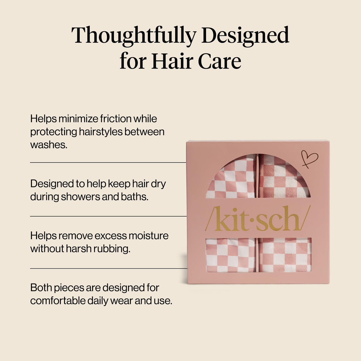 Kitsch hair towel wrap shown on a model with long hair