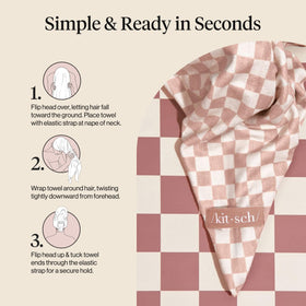 Kitsch hair towel wrap with a background of bathroom accessories